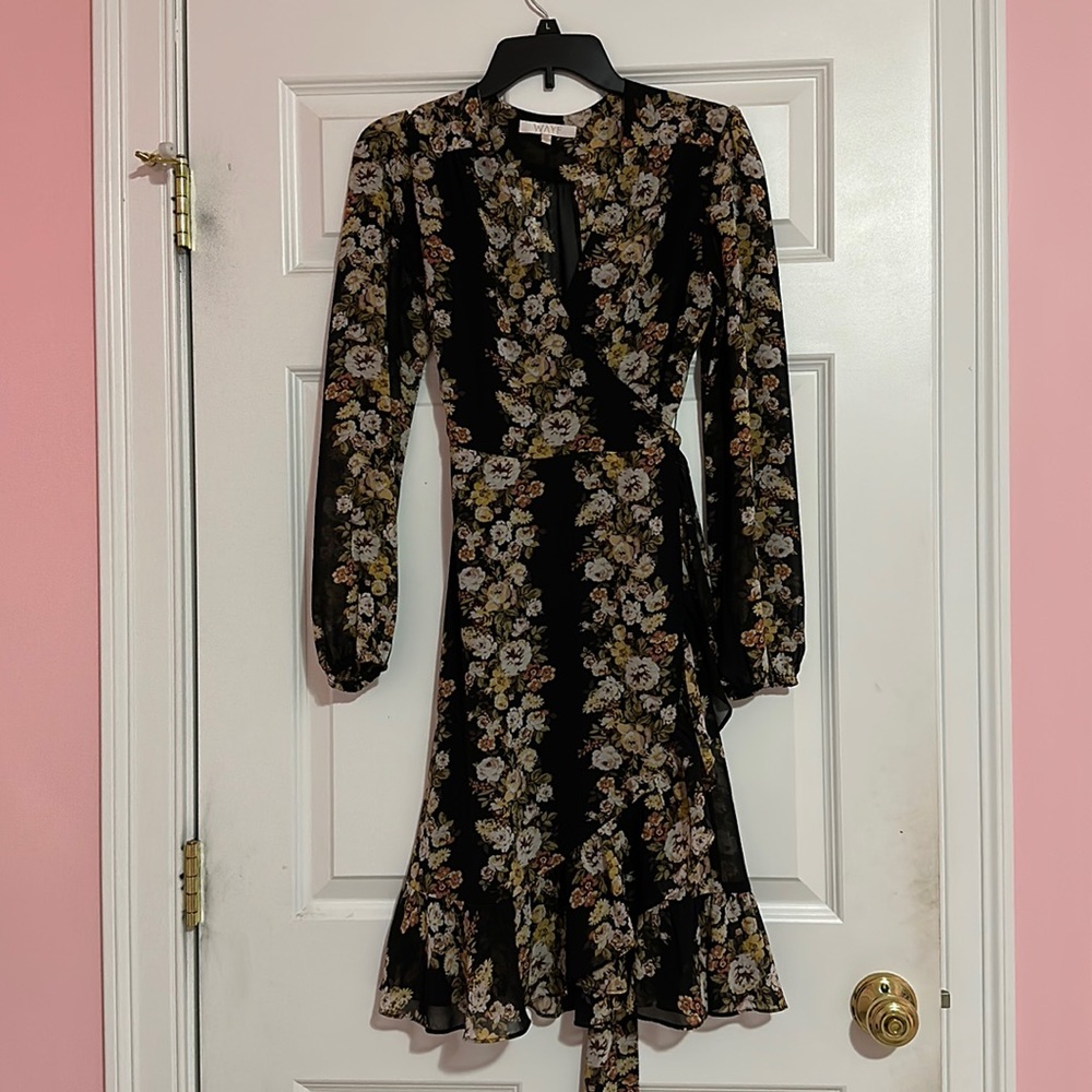 Black Floral Wrap Dress XS